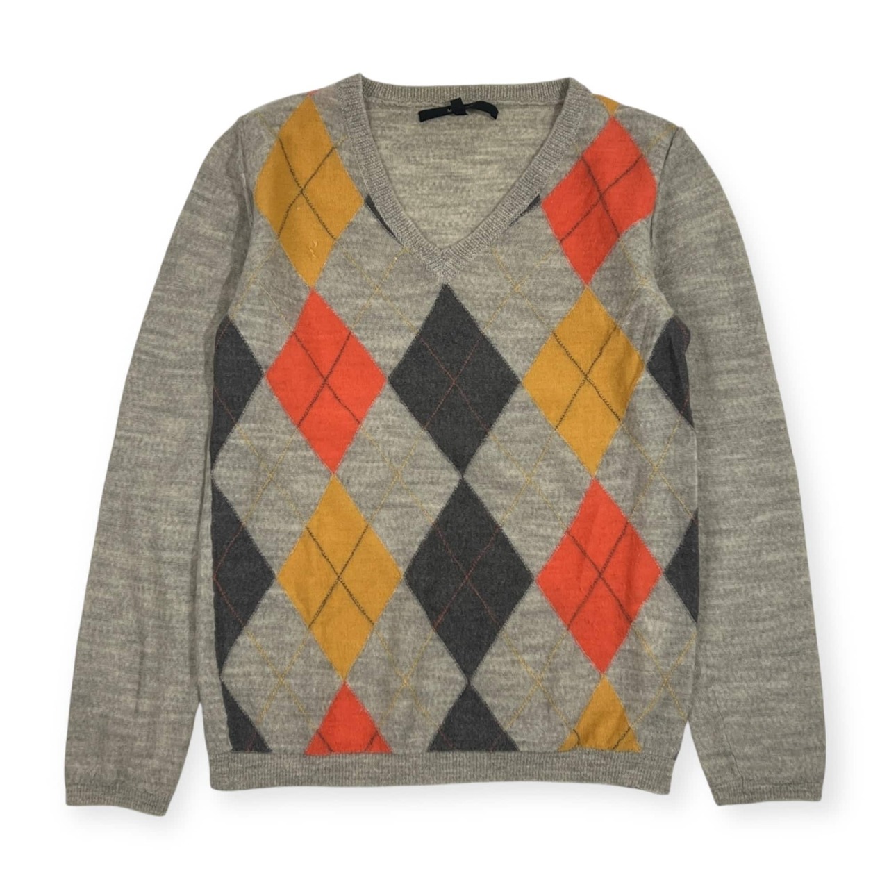 MACPHEE マカフィー アーガイル柄 Vネック ウール ニット セーター 1/グレー レディース