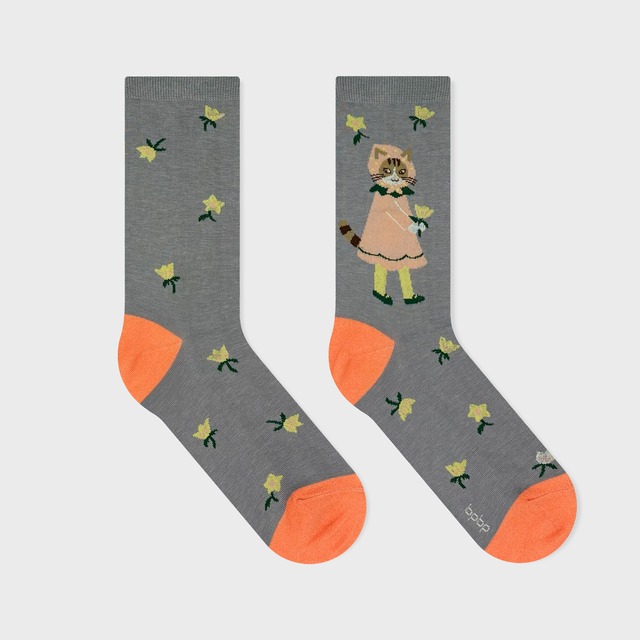 【Aiko Fukawa】布川愛子 SOCKS お花を運ぶ猫  アイボリー ソックス