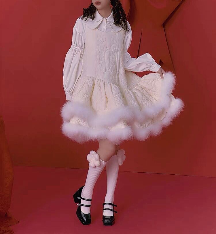 ファー ワンピース 白 ホワイト ゆったり ガーリー | LOVEYsmileSHOP