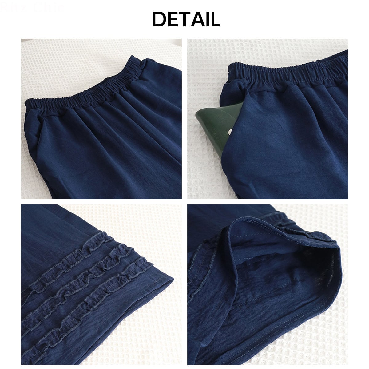 裾フリル ワイドパンツ 韓国 レディース 春秋 きれいめ ゆったり リラックス ウエストゴム 大人 カジュアル アンクルパンツ 9分丈 大人可愛い 大人女子