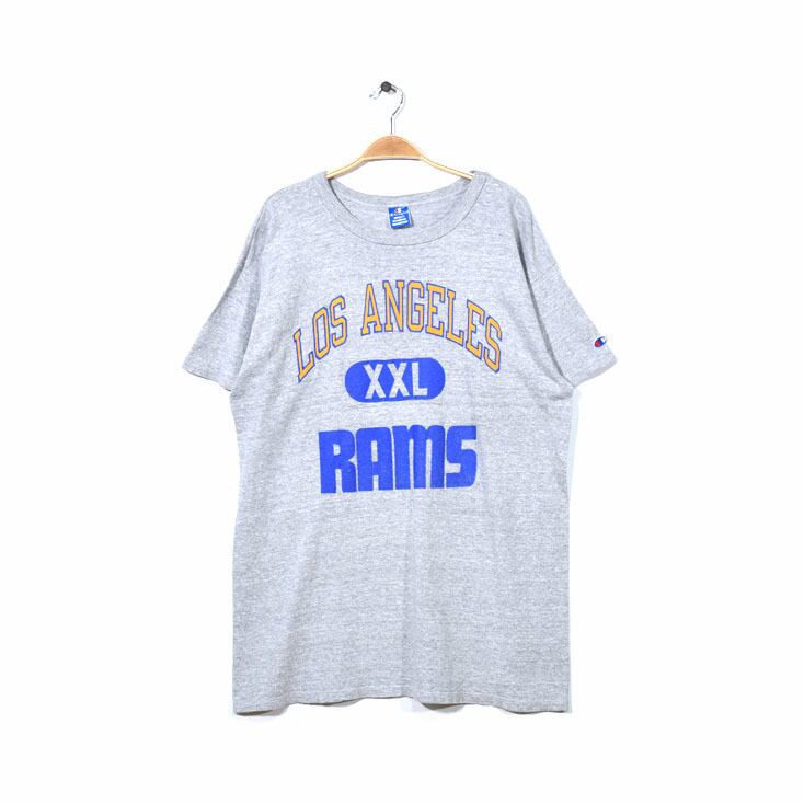 90S チャンピオン USA製 NFL ロサンゼルス ラムズ ヴィンテージ Tシャツ メンズXL 3段プリント カプセル 古着 @BB0549