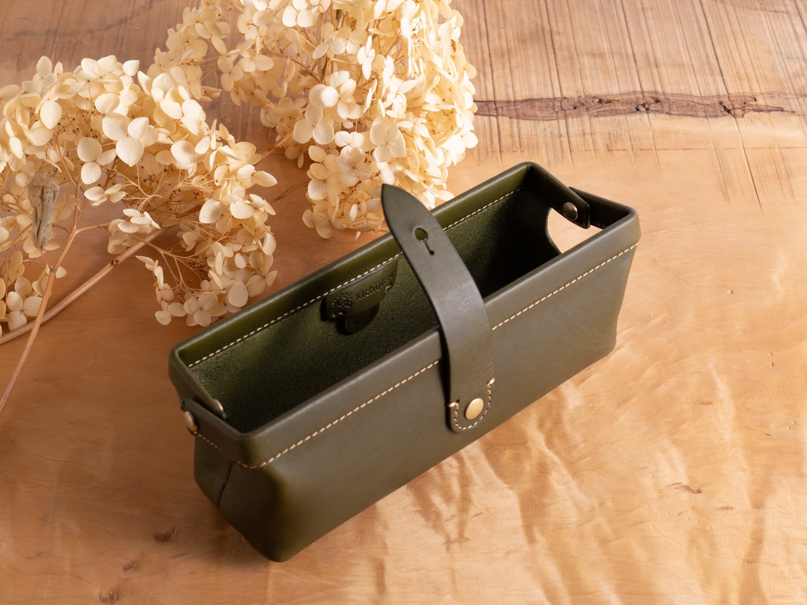 Paka-pen ＃オリーブ イタリアンレザーのペンケース 入学祝い、就職