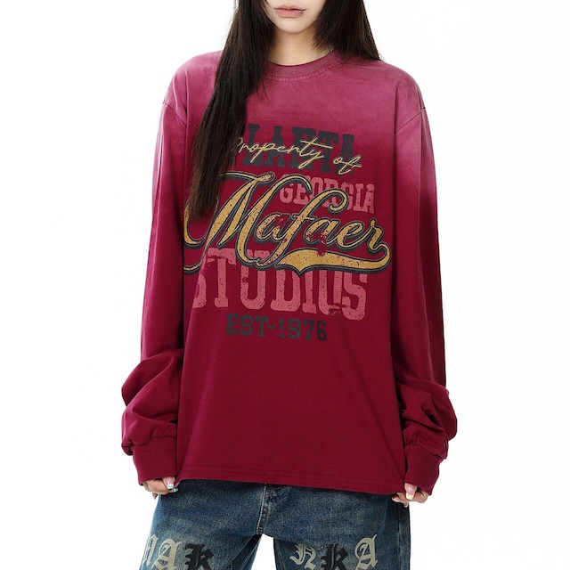 フェードカラーカレッジロングスリーブTシャツ 1col R02481