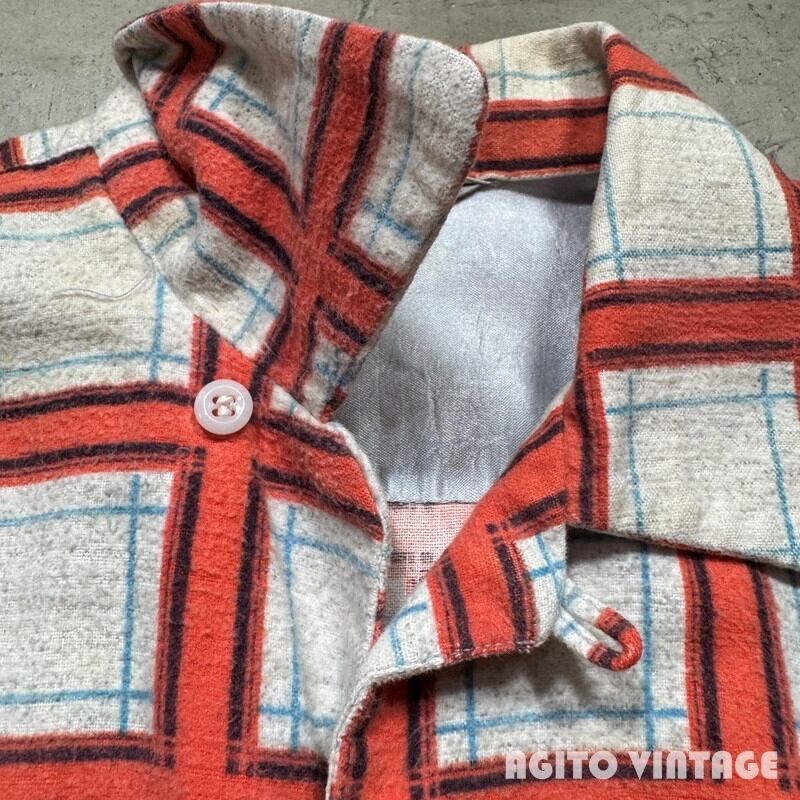 50's PENNEY'S ペニーズ プリントネルオープンカラーシャツ 開襟