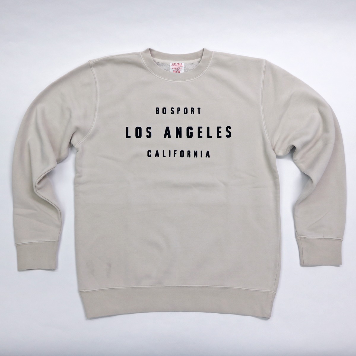 BS24SP-9026 Midweight Pigment Dyed Crew Sweatshirt “BOSPORT LOS ANGELES  CALIFORNIA” (Ivory) | GOLDEN STATE powered by BASE