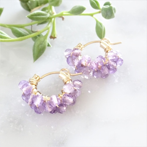 送料無料14kgf*Amethyst (light color) pavé pierced earring / earring