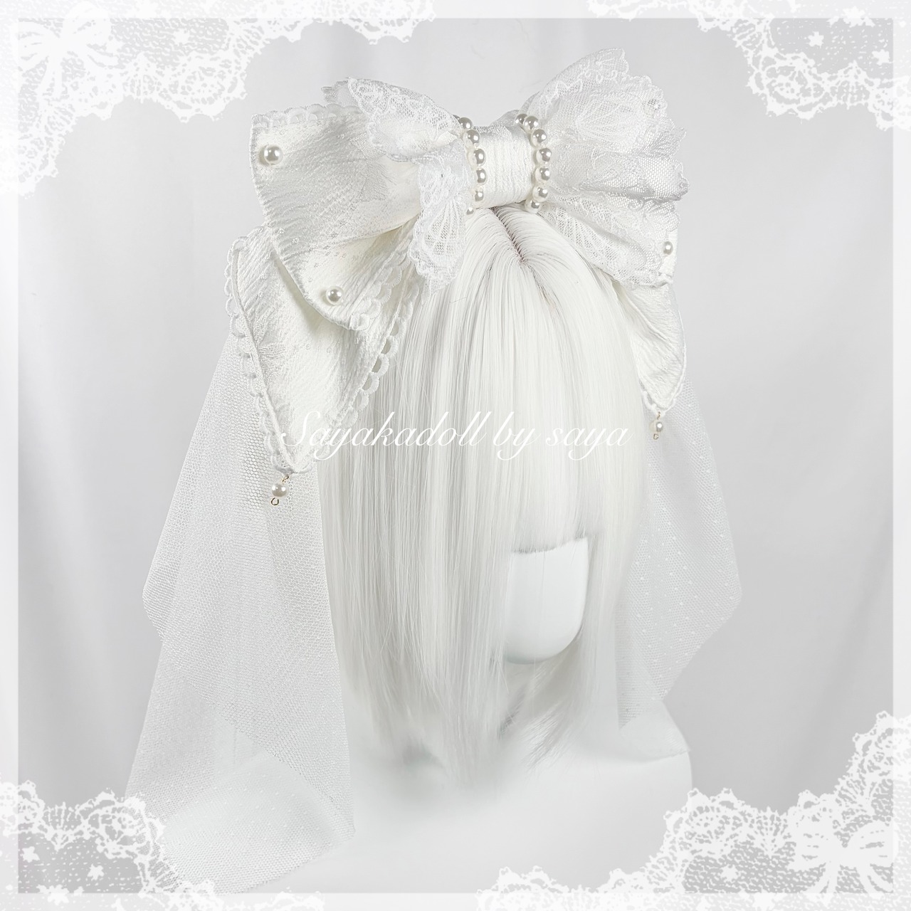 ♡【全7色】MAID ヴェール付き パールリボンカチューシャ light blue ♡