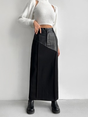 レザーパッチワークロングタイトスカート