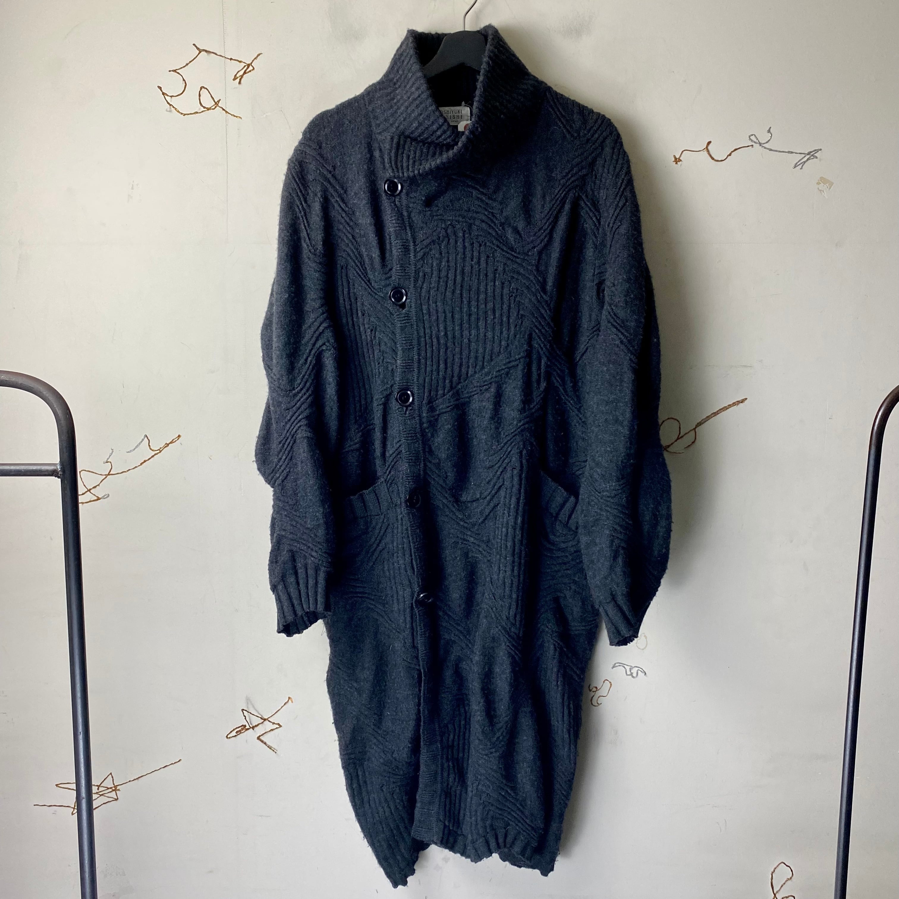 YOSHIYUKI KONISHI 黒 マキシ丈 ベルベットコート vintage YOSHIYUKI KONISHI unique knitting coat | NOIR ONLINE
