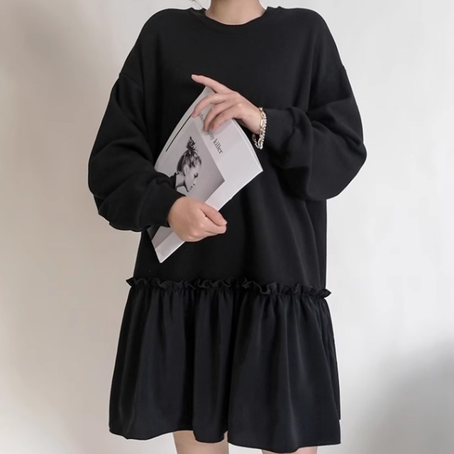 Frill sweat midi dress A745