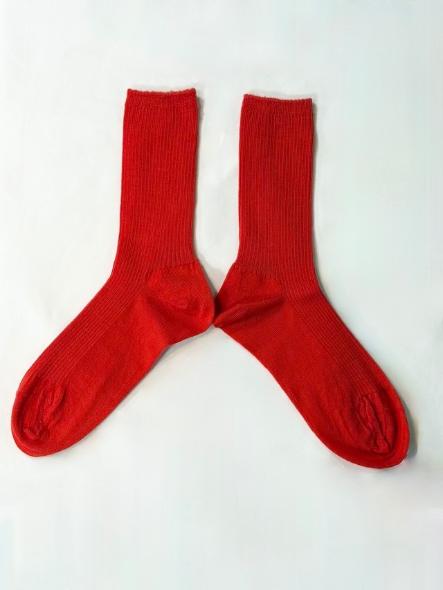 yahae・Wool Middle Gauge Ribbed Socks・Red　4-4039-22