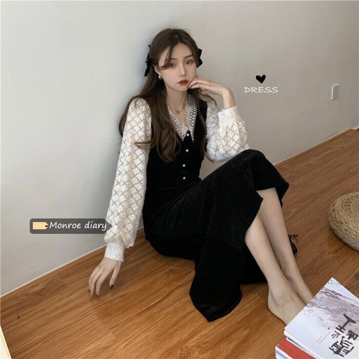 スタンダードロングドレス オータムウィンタールーズスカート 薄手 レトロ 秋物 冬物 モンロー44350730841