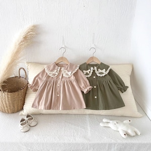 【予約販売】73-110cm レース襟リボンワンピース