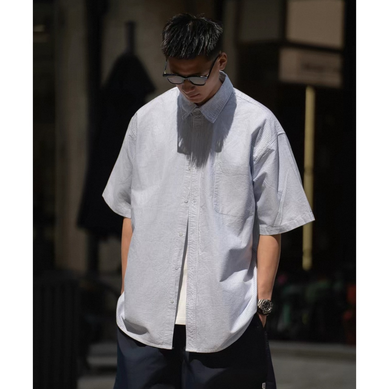 Stripe back logo oversized shirt 1471 - 2