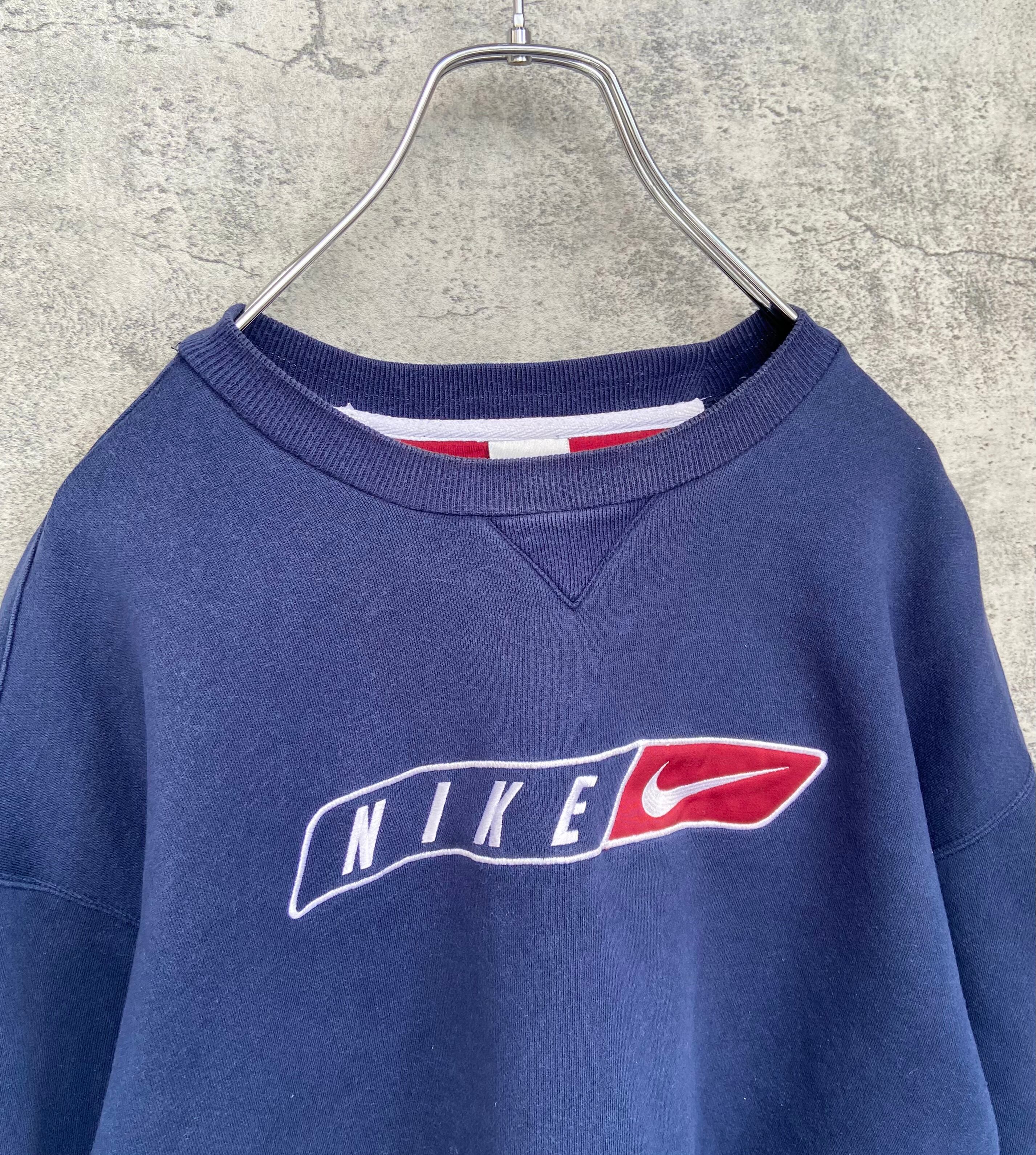 vintage 90s NIKE ナイキ 両面ボックスロゴ 刺繍 スウェット L 紺 ...