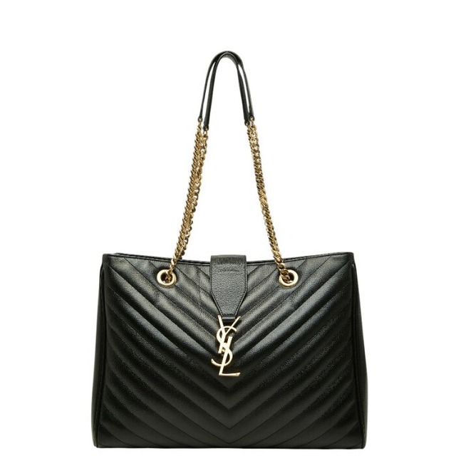 サンローラン カサンドラ YSLロゴ チェーン トートバッグ ショルダーバッグ 354117 ブラック レザー レディース SAINT LAURENT 【中古】
