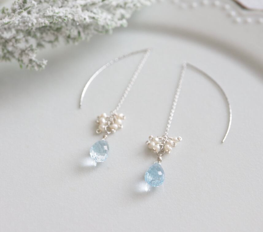 専用出品 モリオン、水晶と淡水パールのピアス