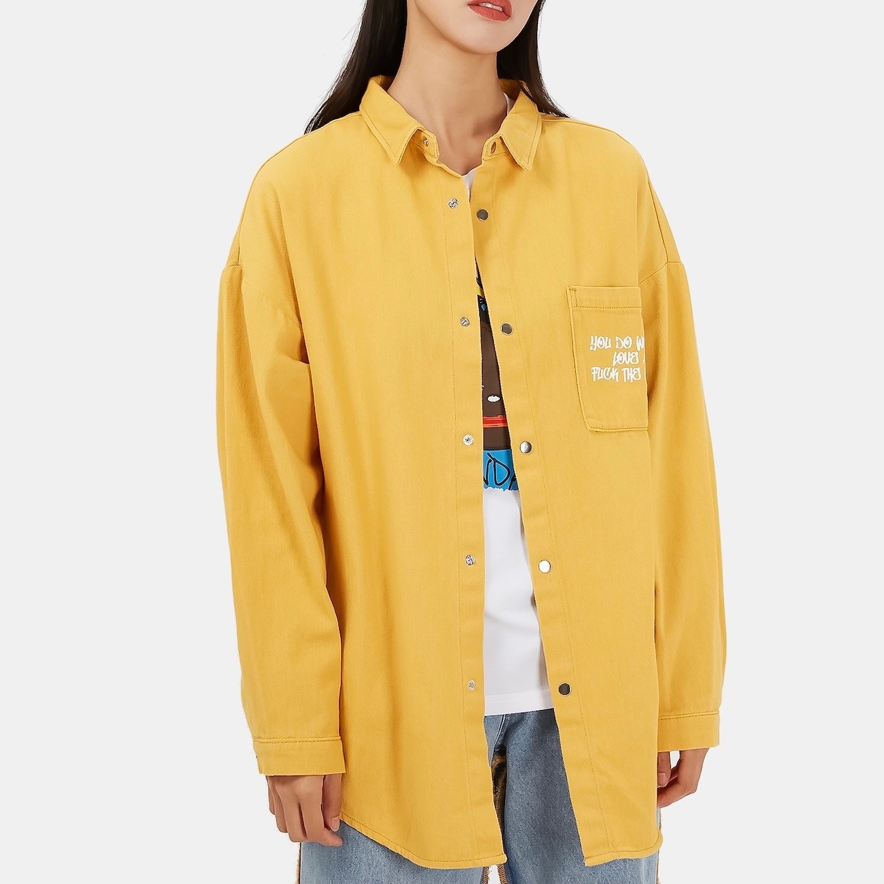 SALE 送料無料 【HIPANDA ハイパンダ】レディース デニムシャツ WOMEN'S COLOR DENIM SHIRT / YELLOW