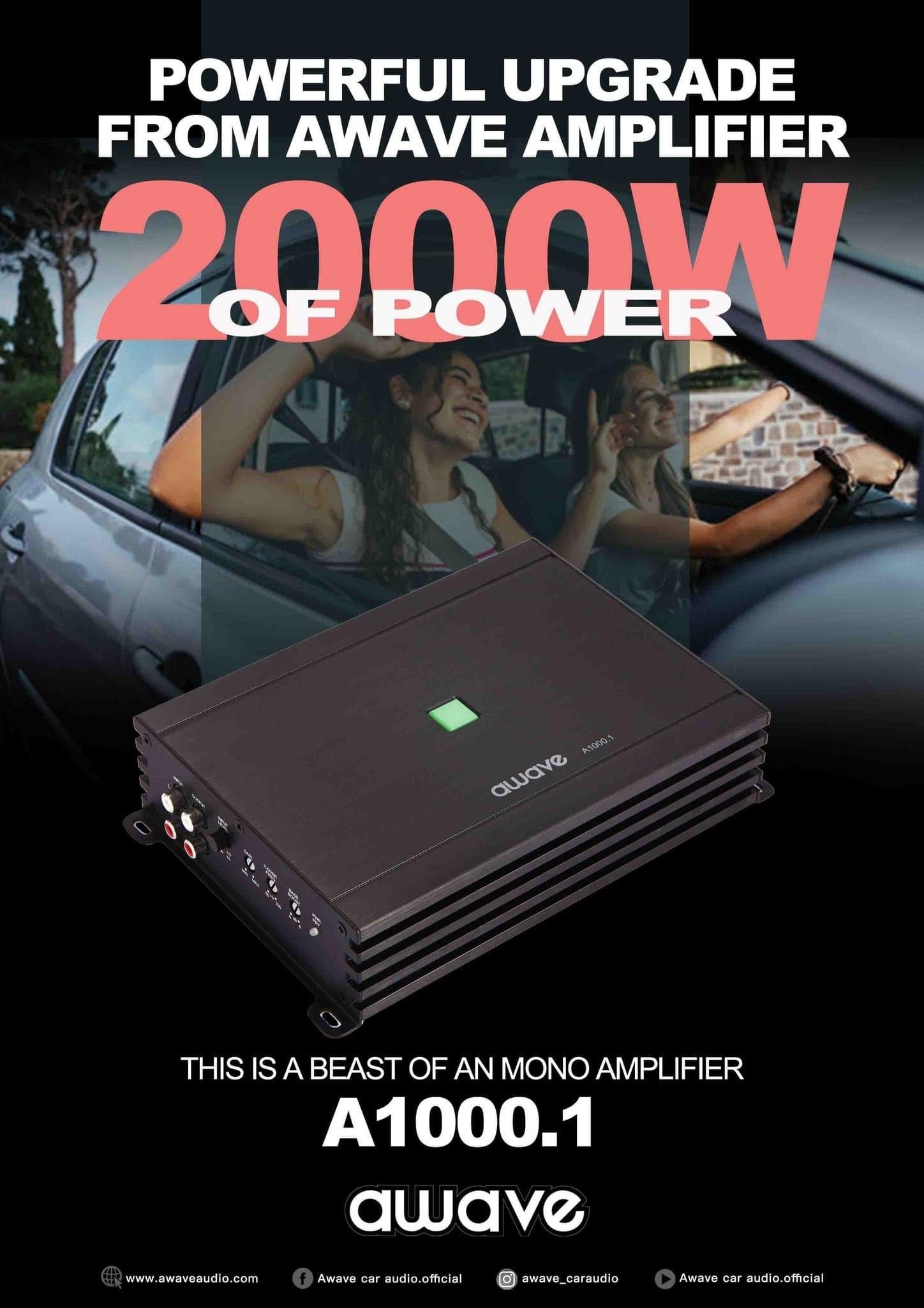 国内正規品】awave A1000.1 サブウーファー用モノラルアンプ 500W×1ch 