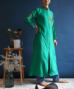 70's green silk dress