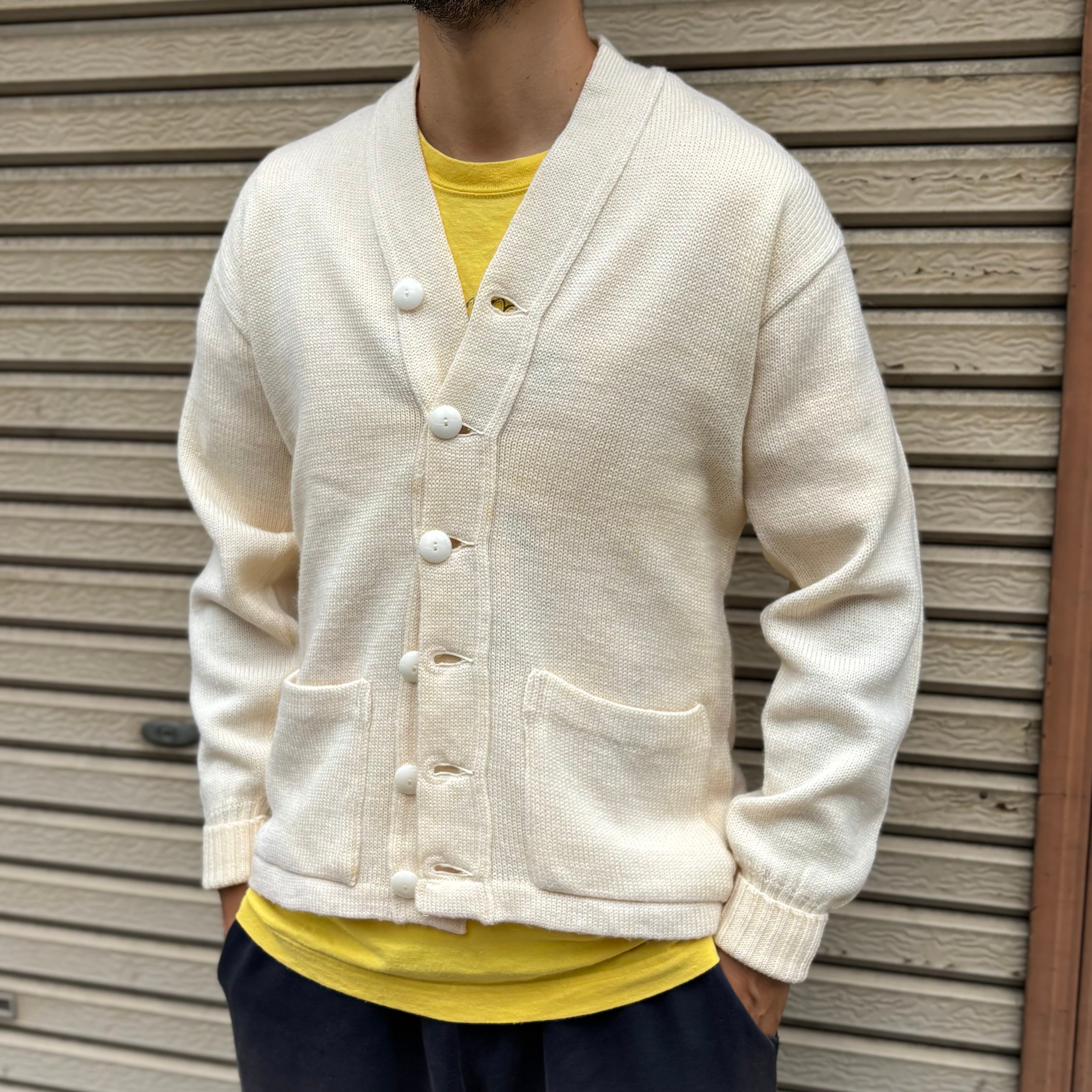 60's Revere Lettered Cardigan / レタードカーディガン 無地 古着