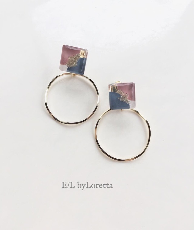 3color square hoop pierce/earring(Pink)