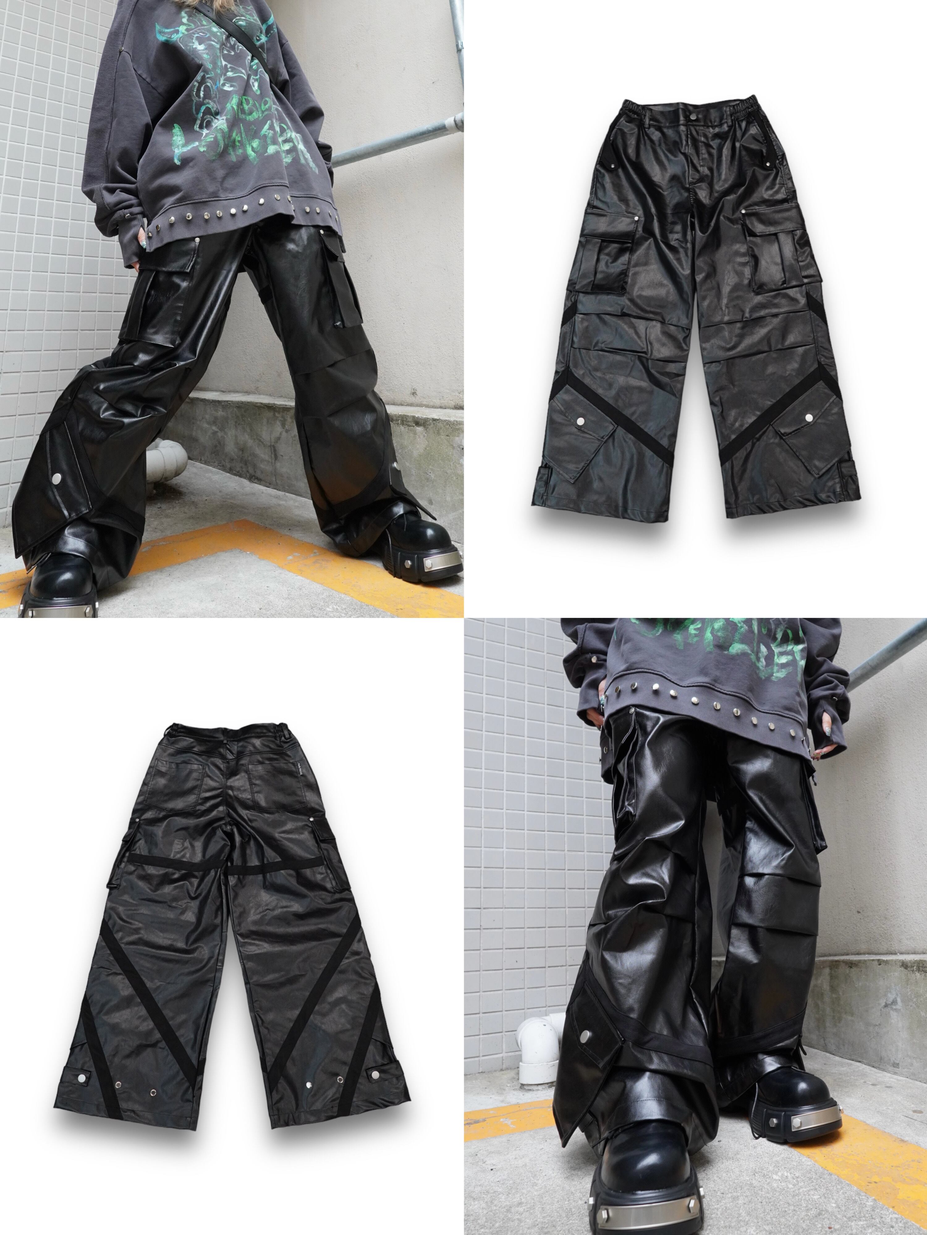 【PLANET STUDIO】leather cargo pants