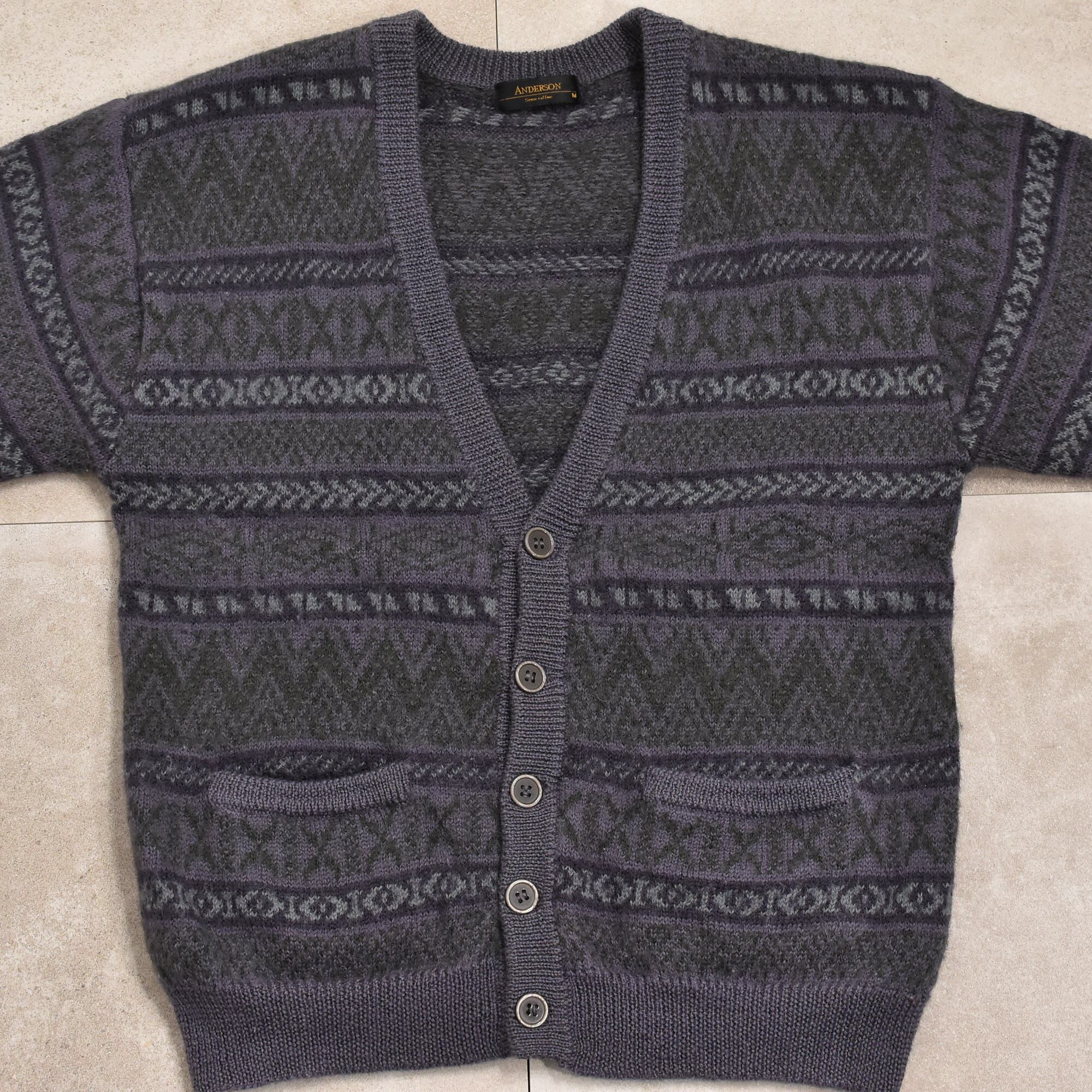 s～ Jacquard border knit cardigan Jp vtg   古着屋 grin days