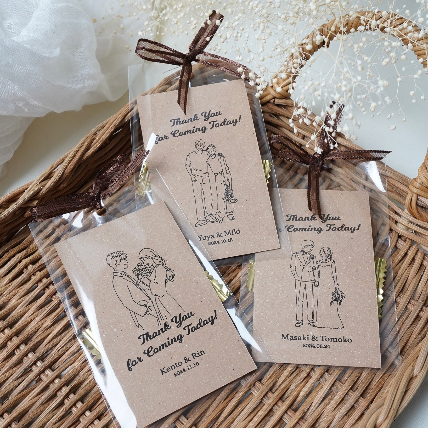 ウェディング サンキューカード メッセージカード 結婚式 プチギフト 手書き オーダーメイド 似顔絵 モノクロイラスト