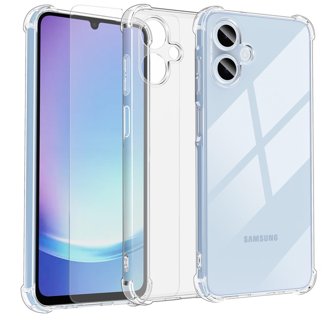 【1+1枚ガラスフイルム】Galaxy A25用 ケース TPU透明保護 ストラップホール付き 指紋防止 落下防止 ギャラクシーa25用 四隅の補強