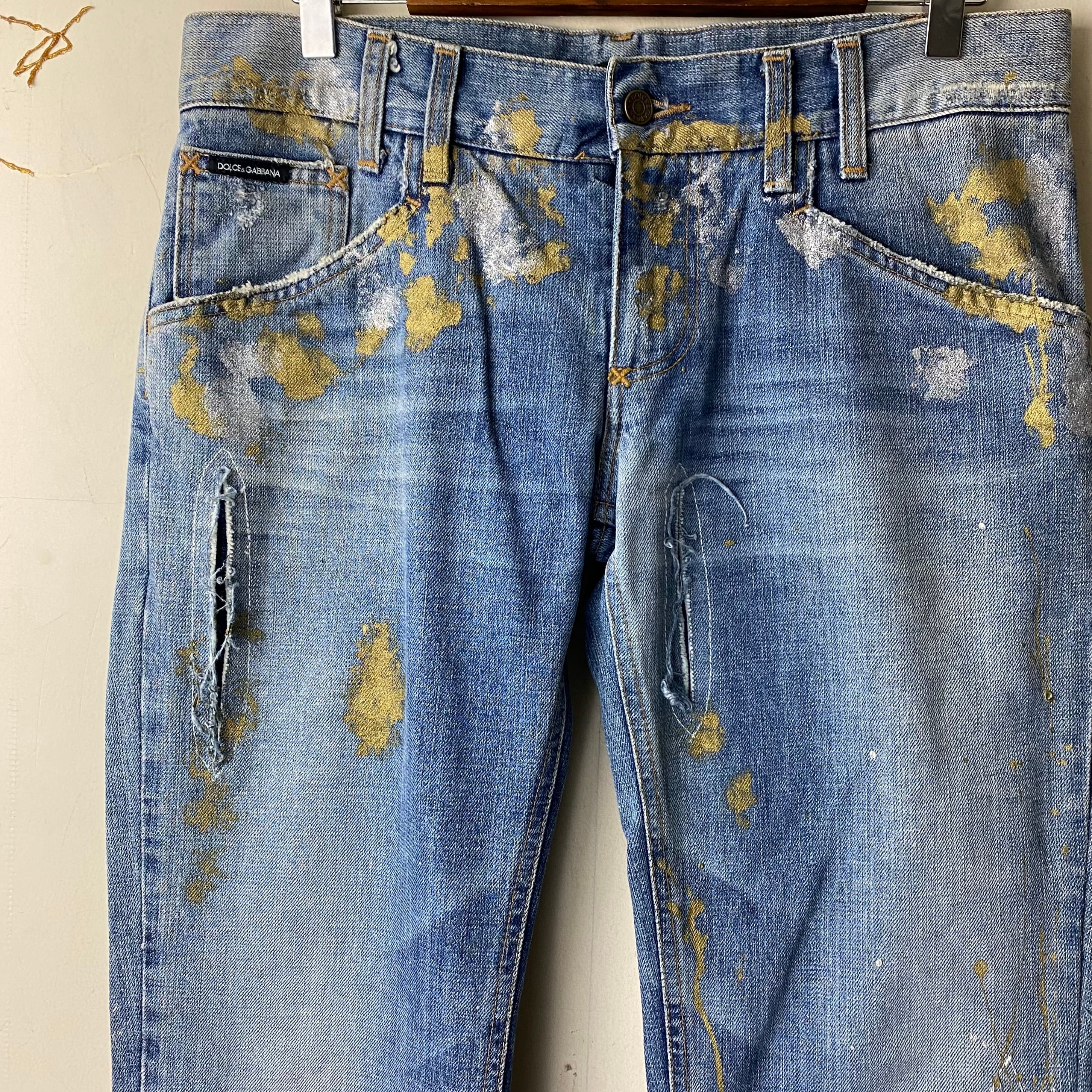 DOLCE&GABBANA gold×silver paint denim pants | NOIR ONLINE