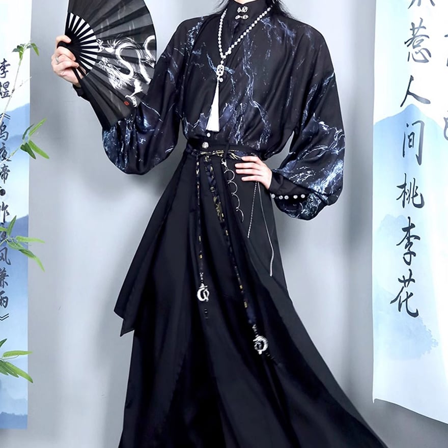 中華 モード 墨 絵 風 ユニセックス シャツ｜マーブル 柄 チャイナ