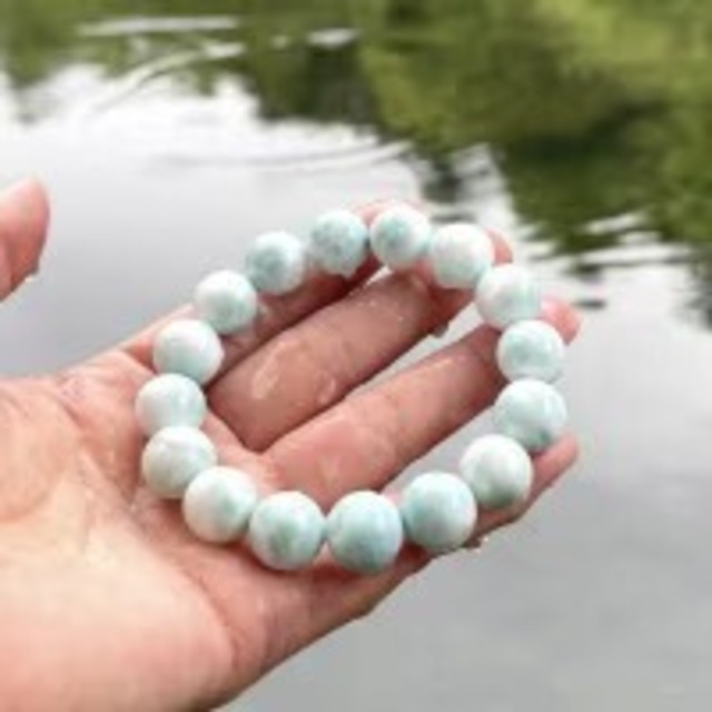 【特別販売】【鑑別書つき】伊勢神宮　五十鈴川で　お清めした　ラリマー　13.5ｍｍ　ブレスレット　（要サイズ確認）5738