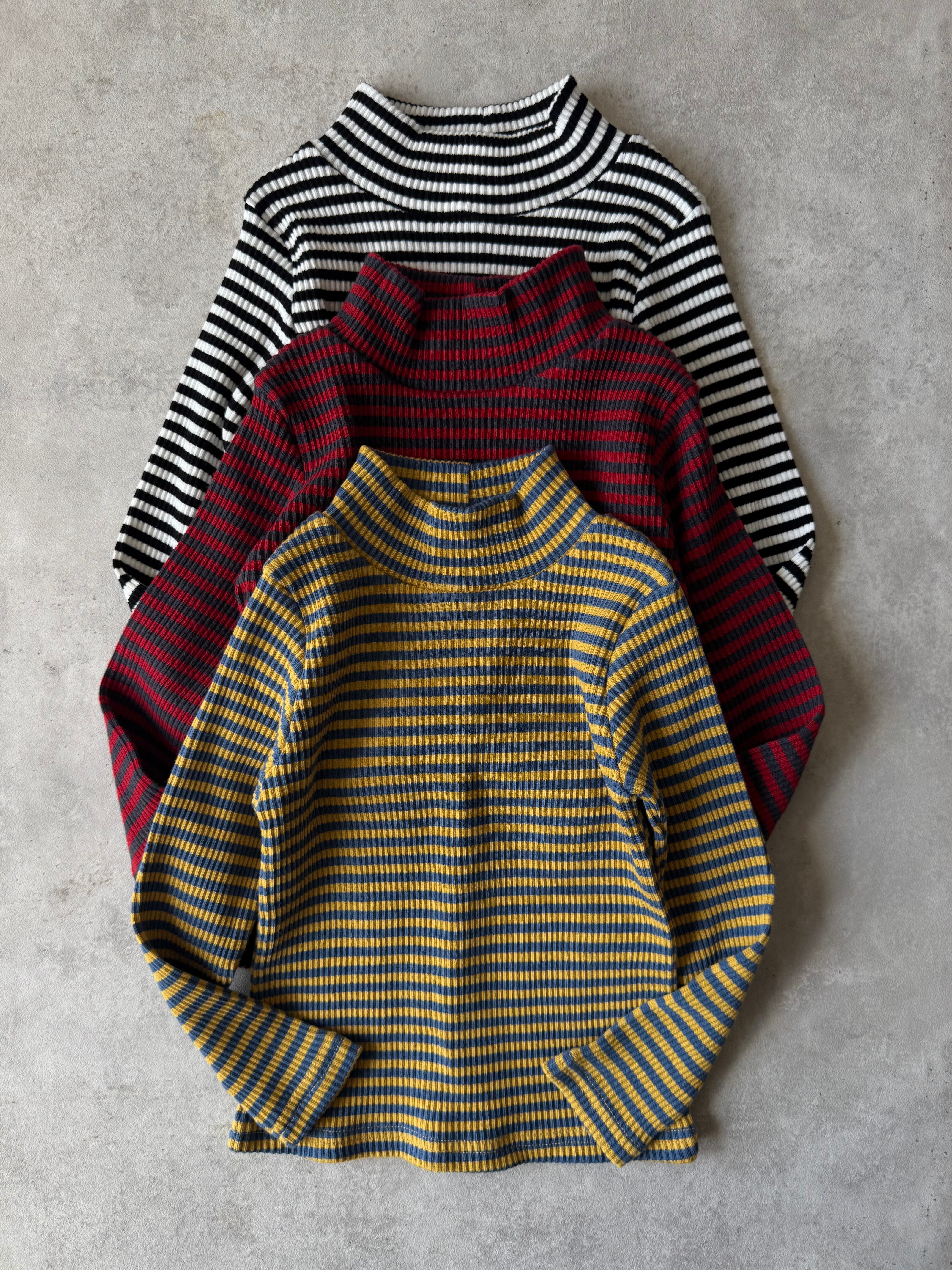 リブボーダーモックネックトップス（90〜130cm）4205