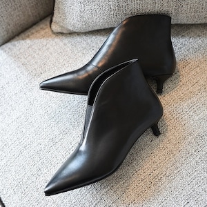 PINTED TOE LOW HEEL ANKLE BOOTS 4colors M-3921