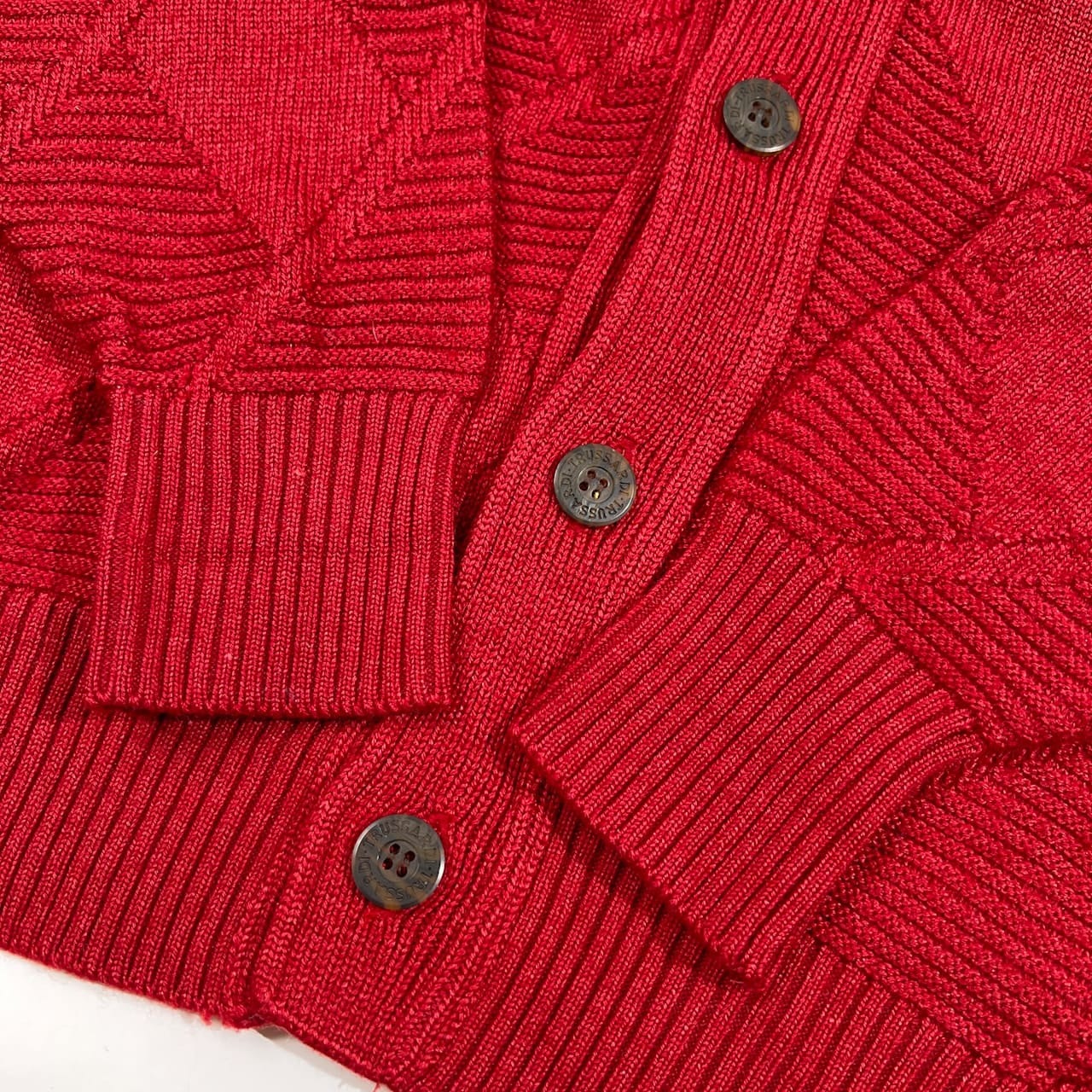 TRUSSARDI トラサルディ アーガイル シルク混 ウールニット カーディガン サイズ L /メンズ/レッド