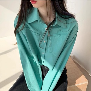 レディース トップス シャツ ブラウス ショート 長袖 カフスボタン 襟付き ワイド オーバーサイズ ポケット 前開き ボタン 薄手 ハリ感 大人可愛い きれいめ シンプル カジュアル おしゃれ かっこいい レトロ こなれ感 ラフ ルーズ 個性的 存在感 抜け感 カレッジ風 アメリカン アクティブ 休日感 大人女子 活発 お茶目 ニッチ 無地 春 夏 アウトドア イベント フェス ダンス レジャー 重ね着 韓国 楽ちん 体型カバー 普段使い 着回し レイヤード トレンド ゆったり フリーサイズ ワンサイズ