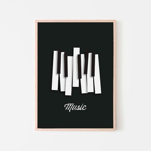 ピアノ "music" / アートポスター ミニマル インテリア 2L〜 音楽 ミュージック 鍵盤 ジャズ