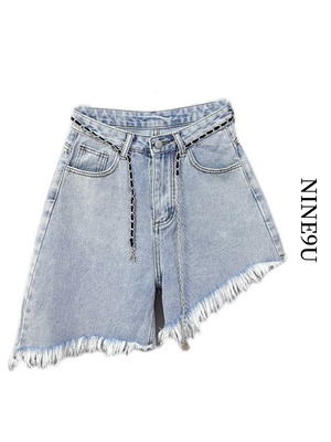 diagonal cut-off asymmetry denim pants 2color【NINE9827】