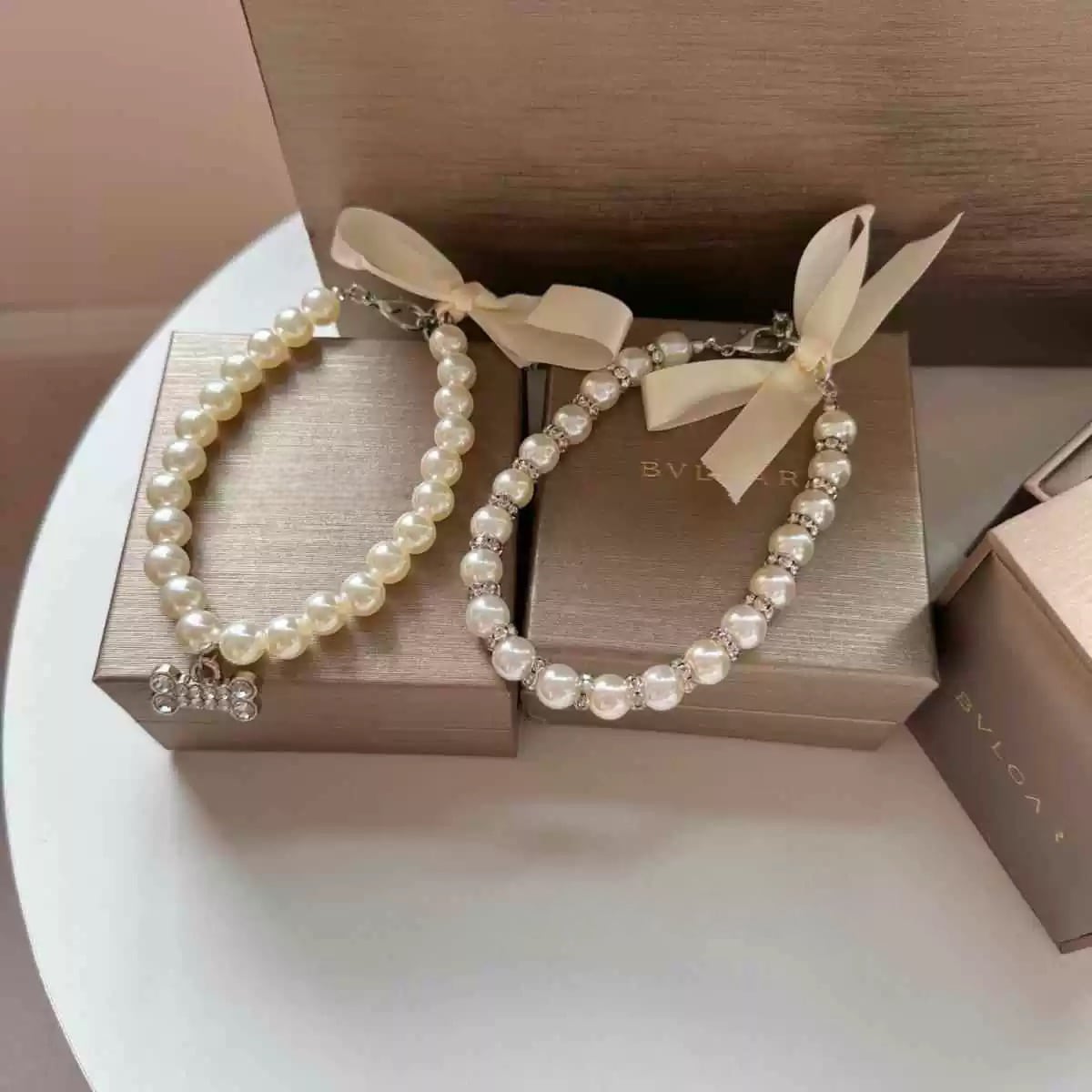 パール&リボンモチーフラウンドネックレス 00323