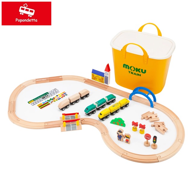 ポポンデッタ moku TRAIN 木製電車とレールセット(スタックストーお片付けBOX) おもちゃ グッドトイ