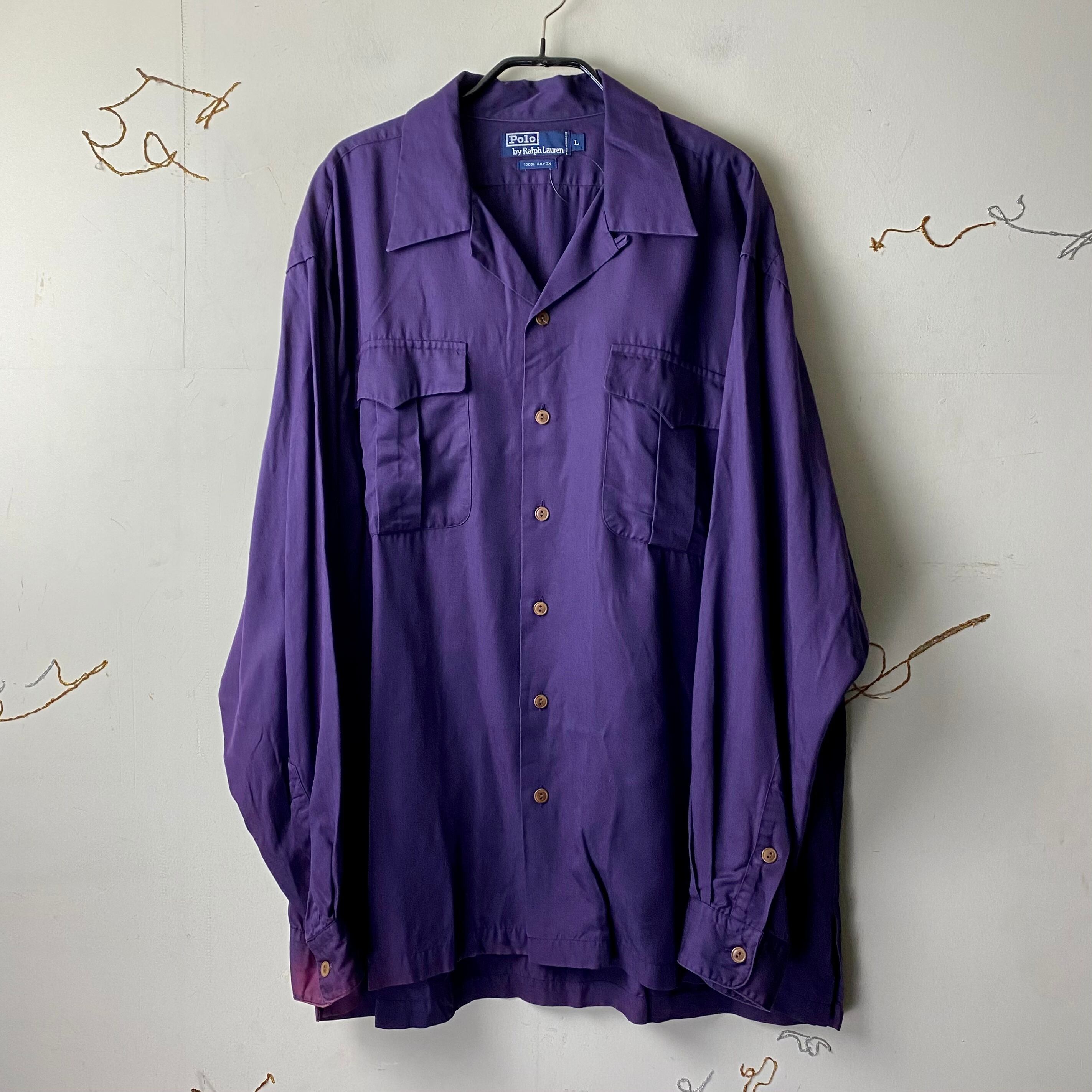 POLO by RALPH LAUREN purple rayon open collar shirt | NOIR ONLINE