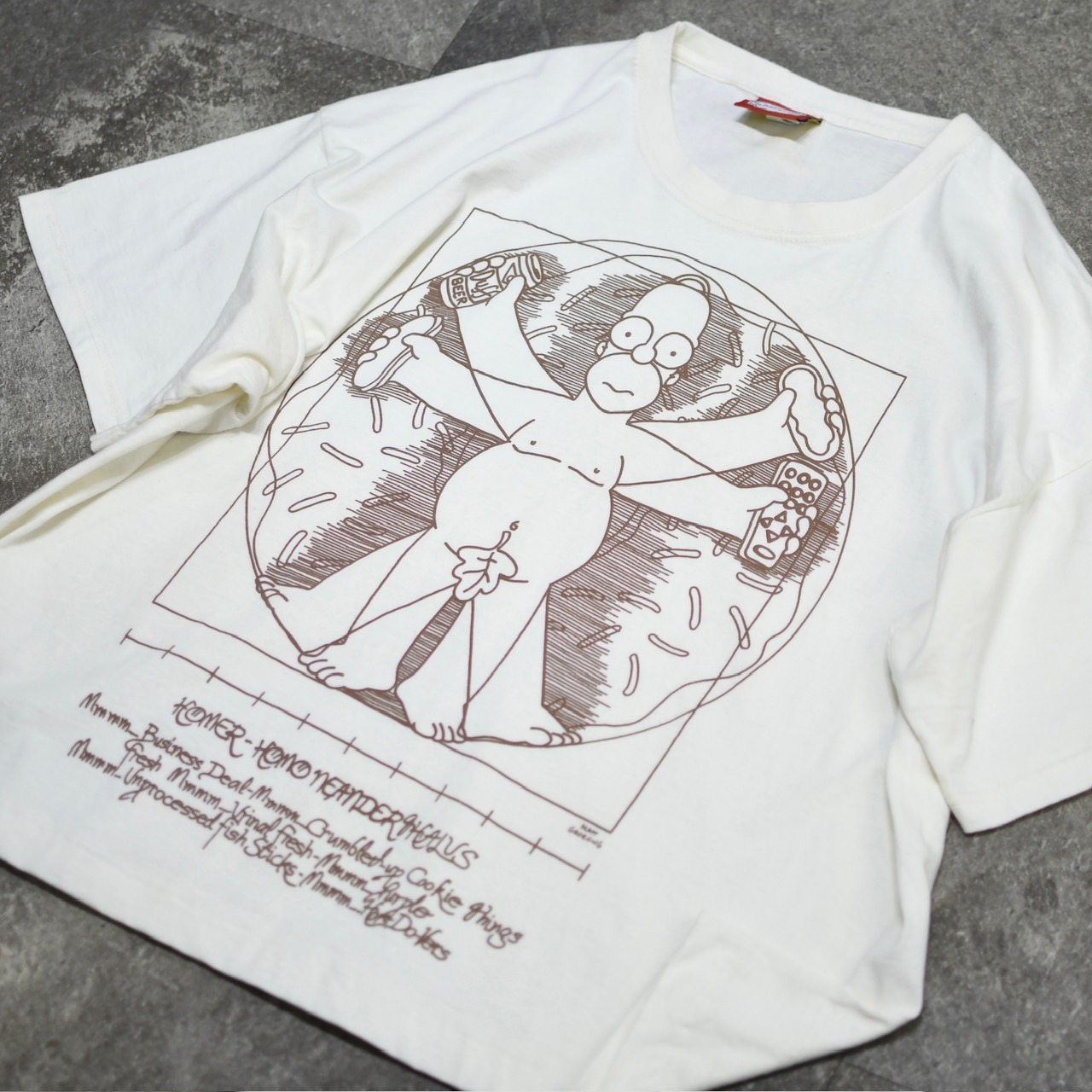 custom short length Simpsons Vitruvian Man print tee