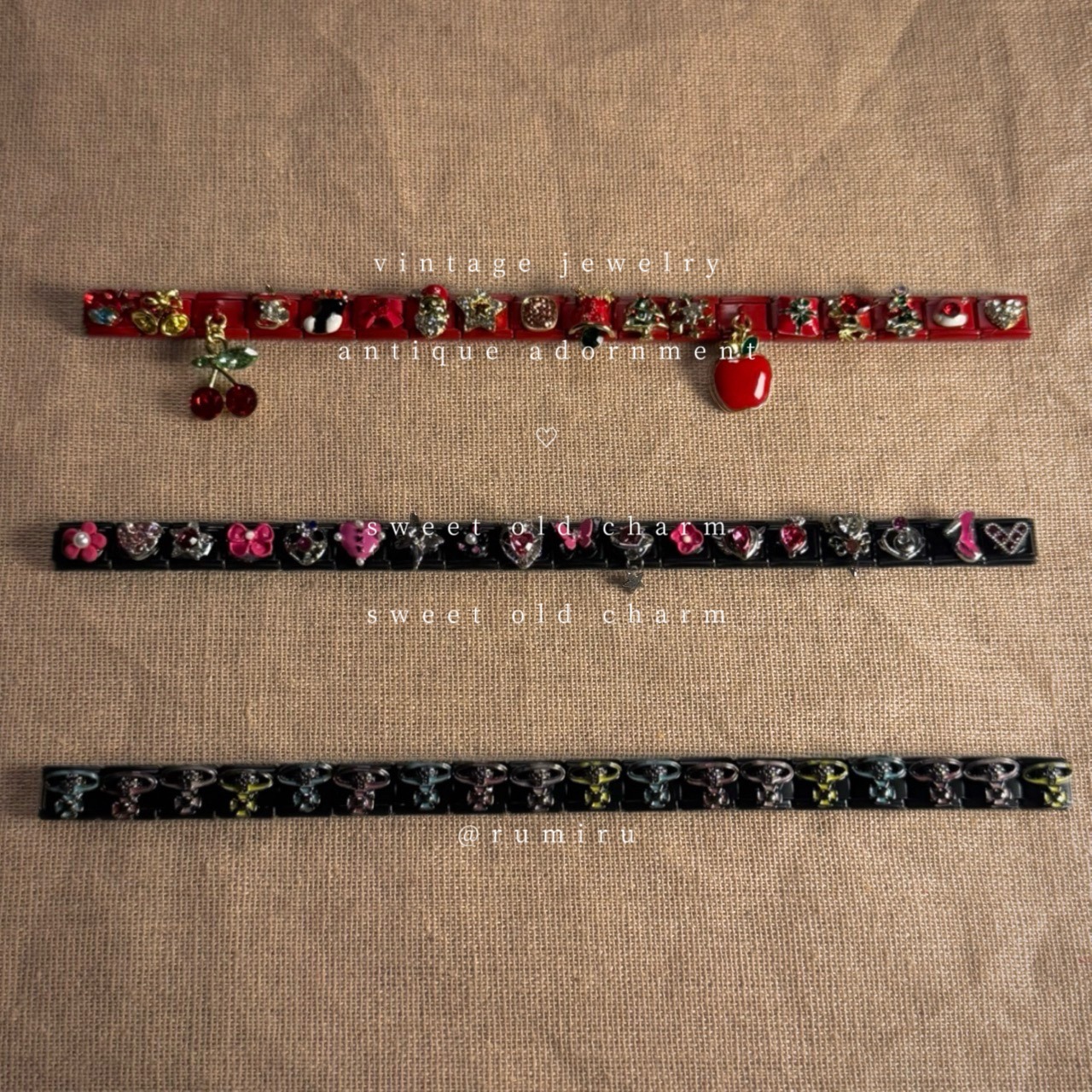 ハンドメイド イタリアンチャーム チェリーレッド ビジュー ブレスレット - 1