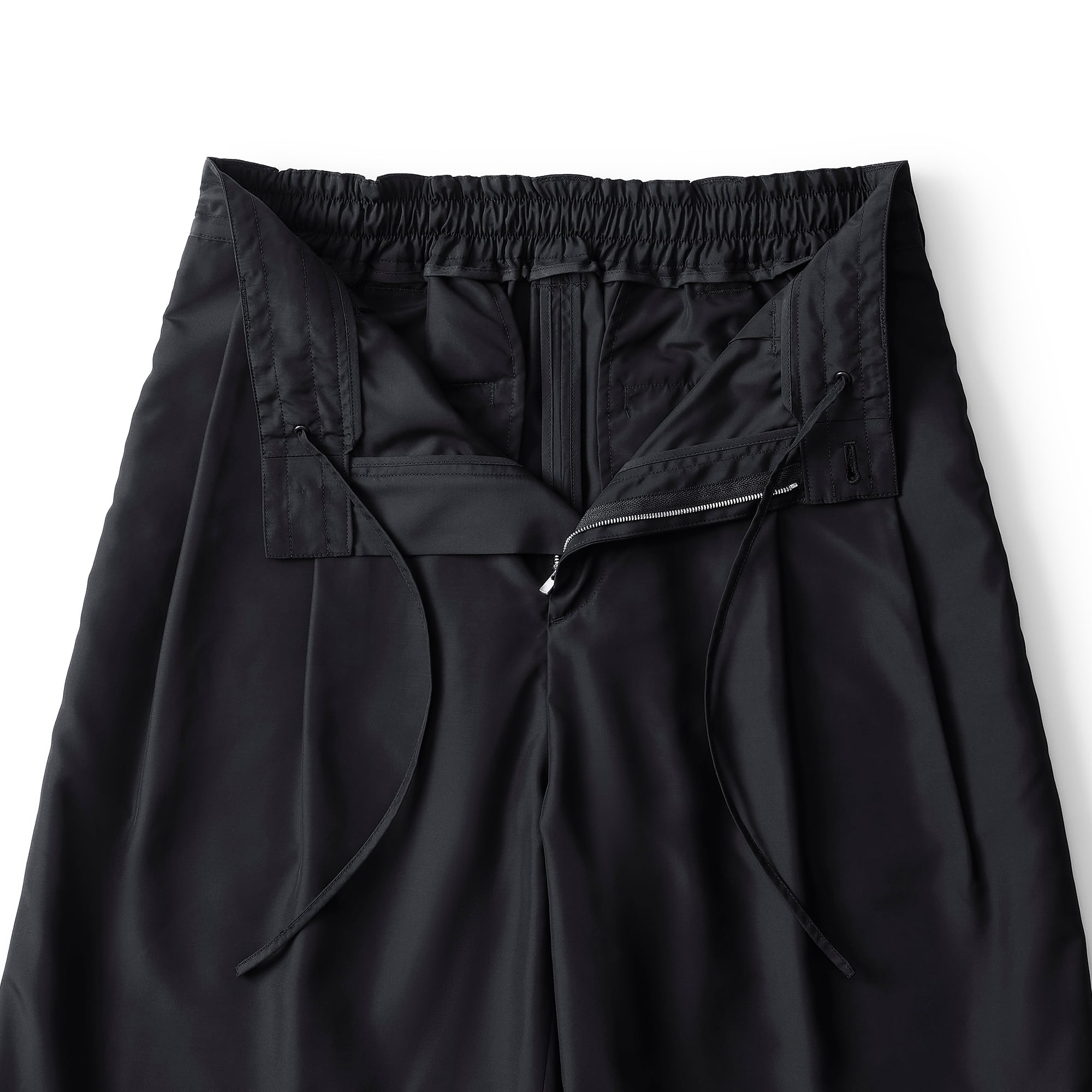 everyone two tuck nylon silk wide short pants (BLACK) | everyone