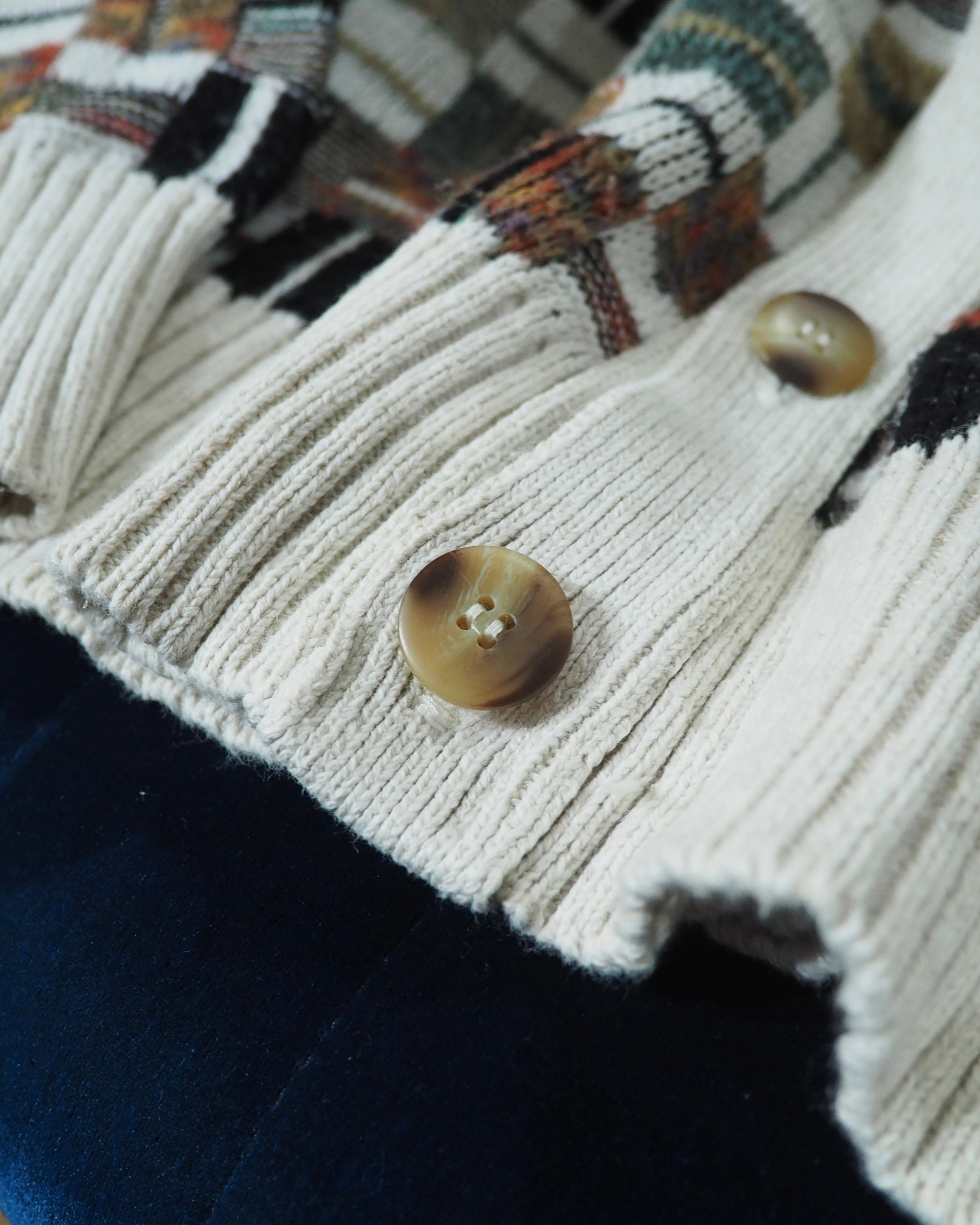 1990s Multi Color Block Weaving Vintage Loose Knit Cardigan