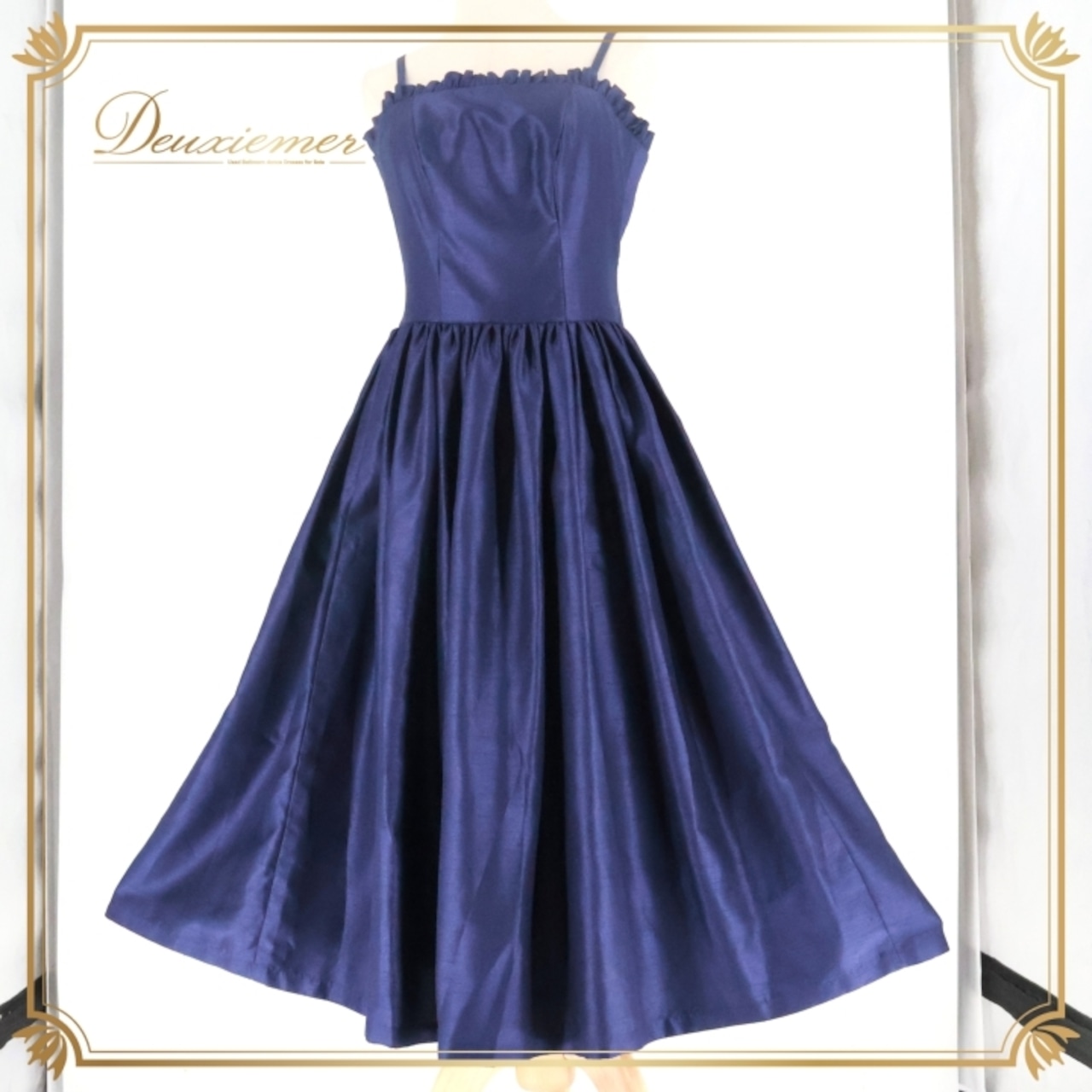 フラダンス 衣装 ワンピース ドレス ネイビー系 HANA ALOHA 紺 光沢感 フリル キャミソールドレス フレアスカート 華やか 大人っぽい 上品 ハワイアン アロハ フラ ダンス レッスン 練習 かわいい おしゃれ フルフリル スタイリッシュ カジュアル シンプル きれいめ 涼しい 大人女子