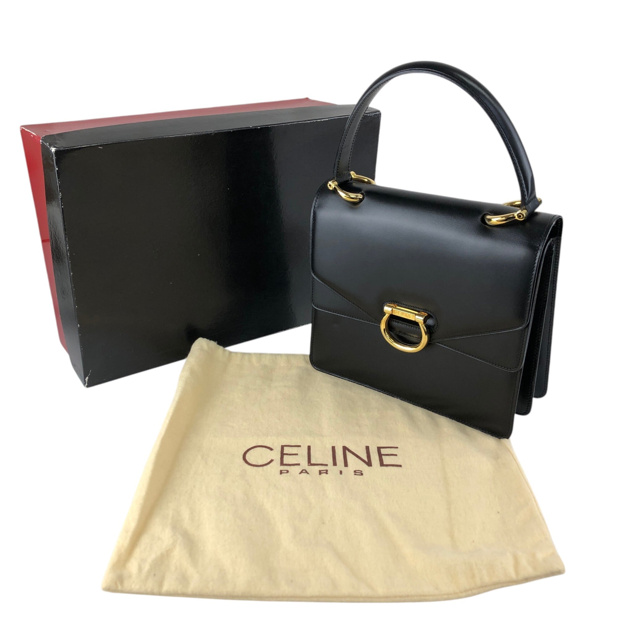 CELINE セリーヌ ハンドバッグ ブラック ガンチーニ レザー vintage