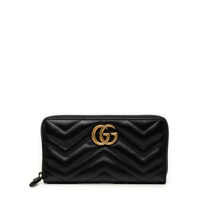 グッチ GGマーモント ラウンドファスナー 長財布 443123 ブラック レザー レディース GUCCI 【中古】