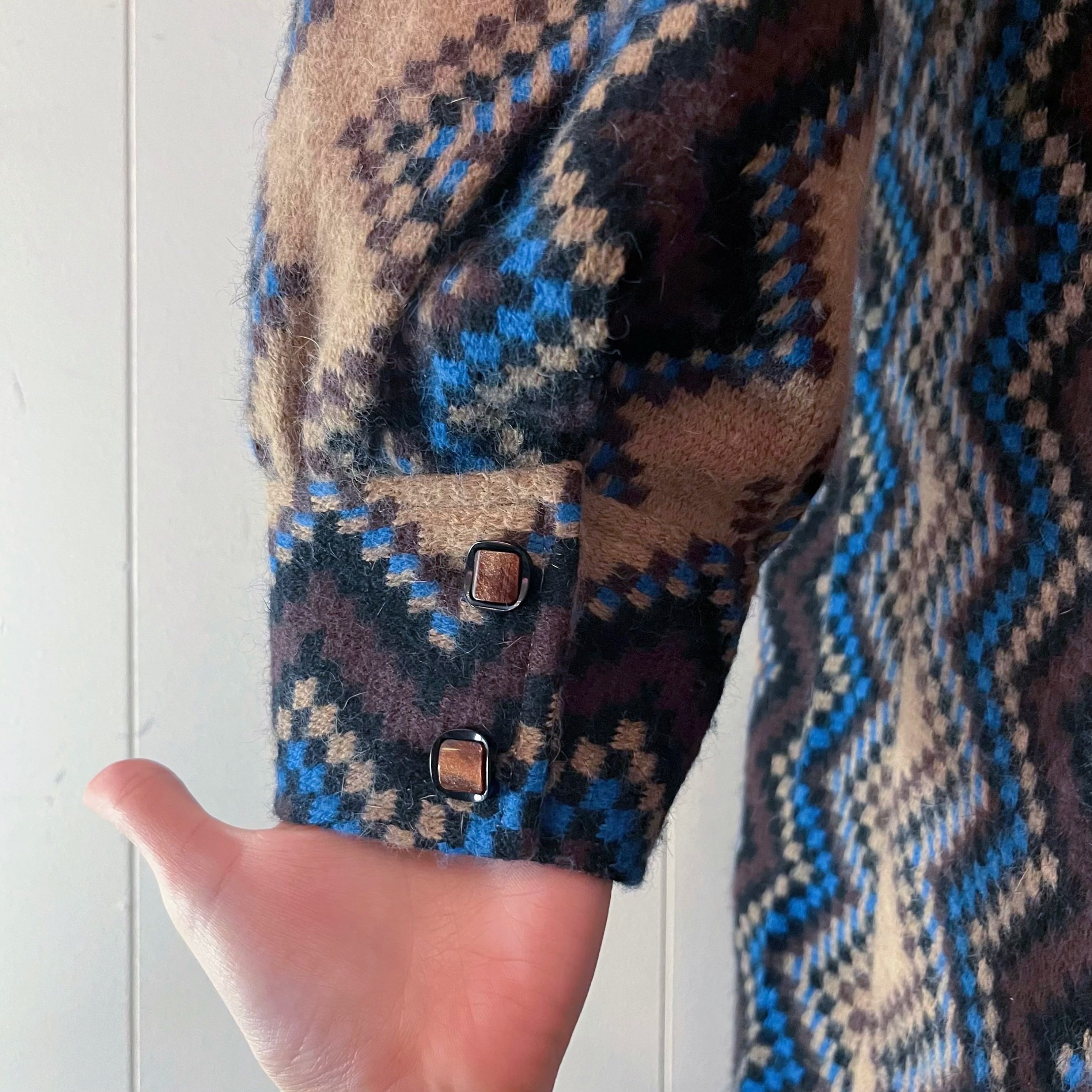 blue brown zigzag wool one-piece